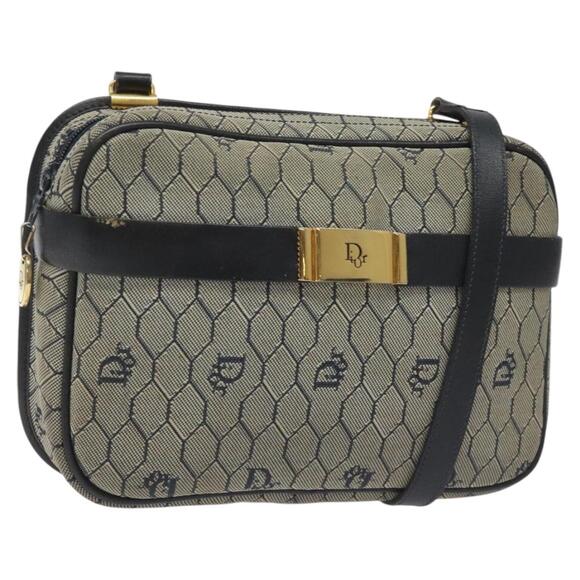 DIOR Honeycomb Canvas Shoulder Bag Gold Navy - Picture 1 of 12